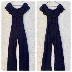 Nightcap Clothing Stretch Lace Ruffle Off Shoulder Open Back Jumpsuit Sz XS
